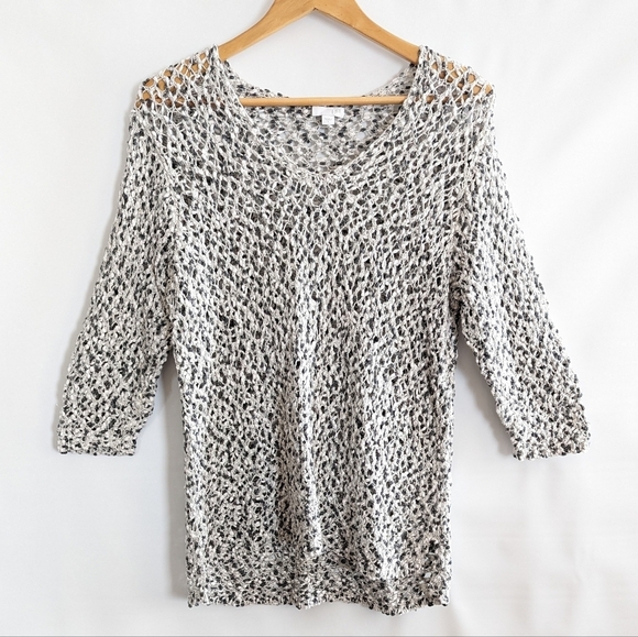 J. Jill Loose Knit Sweater Large White Gray 100% Cotton Beachy Neutral - Picture 15 of 15